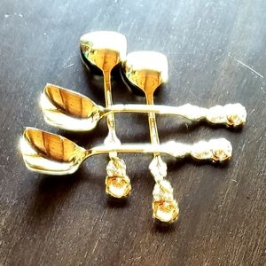 HIC - Harold Import Company 4 Vintage Rose Stem Gold Ice Cream Spoons NEW